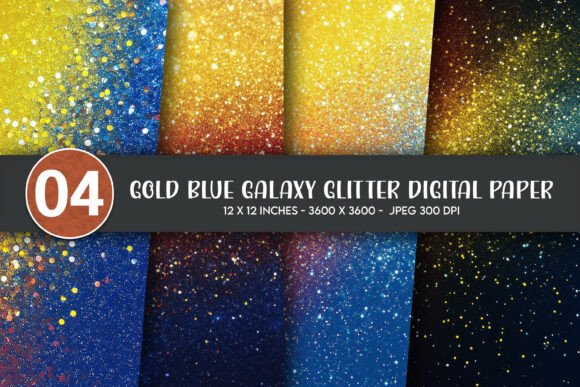 Download Gold Blue Galaxy Glitter Digital Paper - Glitter digital paper Collection