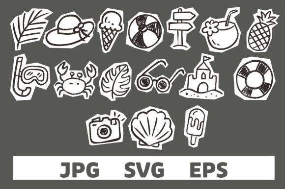 Download Hand Drawn Crayon Beach Doodles Design - Premium Resources