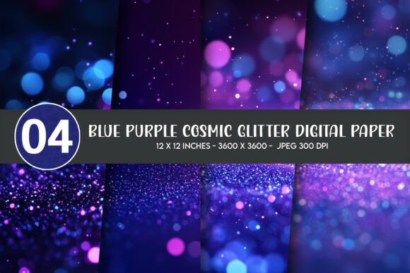 Download Blue Purple Cosmic Glitter Digital Paper - Glitter digital paper Collection
